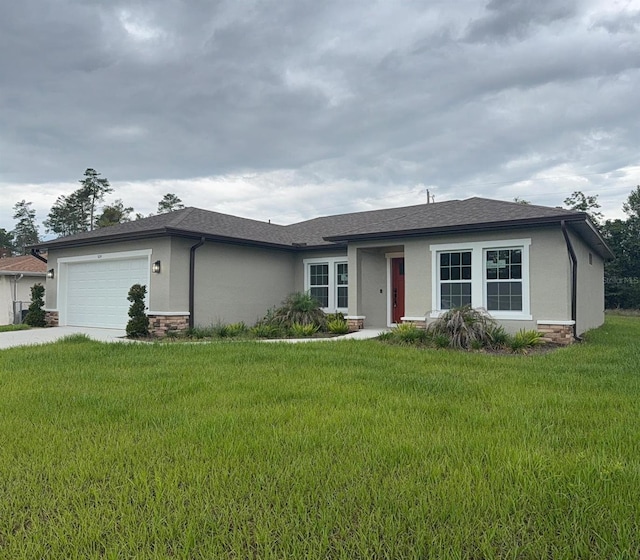 524 Marion Oaks Blvd, Ocala, FL 34473 - ranch-style house featuring stucco siding, an attached garage, stone siding, and driveway