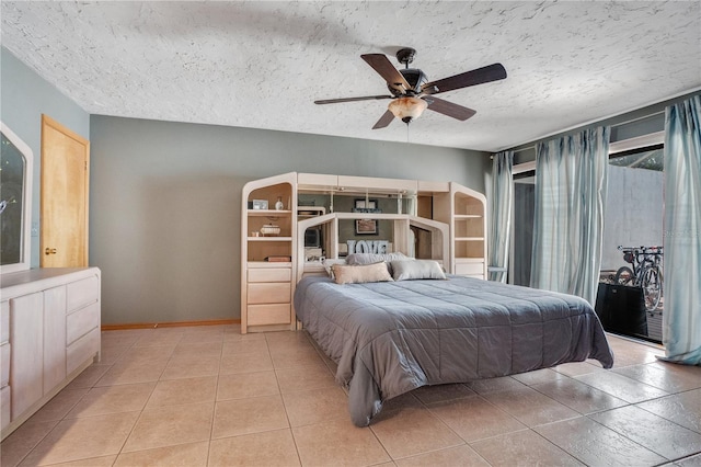 616 Magnolia St, Windermere, FL 34786 - bedroom with access to exterior, a textured ceiling, light tile patterned floors, and a ceiling fan