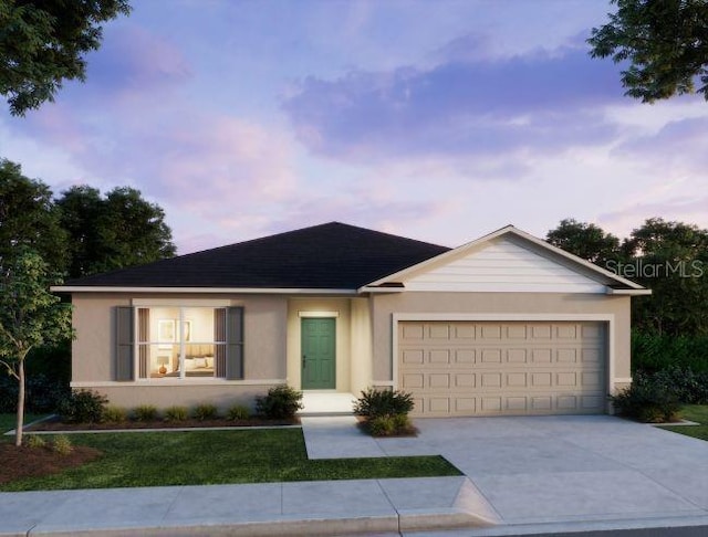 8624 N Pitcairn Way, Citrus Springs, FL 34434 - single story home featuring an attached garage, concrete driveway, stucco siding, a front lawn, and roof with shingles