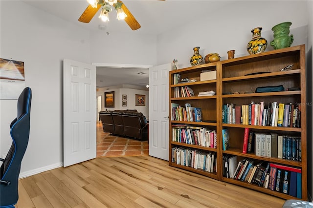 2696 Clearview St, Clermont, FL 34711 - office area with ceiling fan and wood finished floors