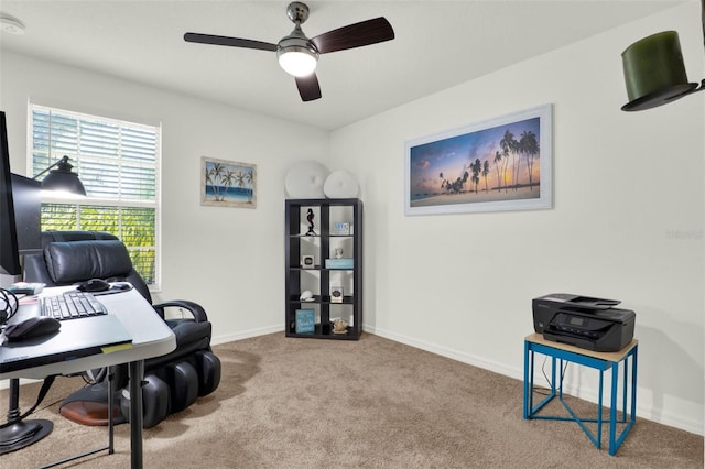 15613 Camp Dubois Cres, Winter Garden, FL 34787 - carpeted home office featuring a ceiling fan and baseboards