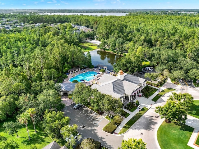 15613 Camp Dubois Cres, Winter Garden, FL 34787 - aerial view of property's location featuring a nearby body of water, a heavily wooded area, and a pool area