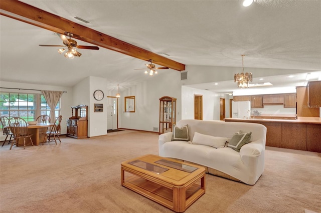 1778 Woodcrest Ln, Deland, FL 32720 - living area with light carpet, ceiling fan, a chandelier, and recessed lighting