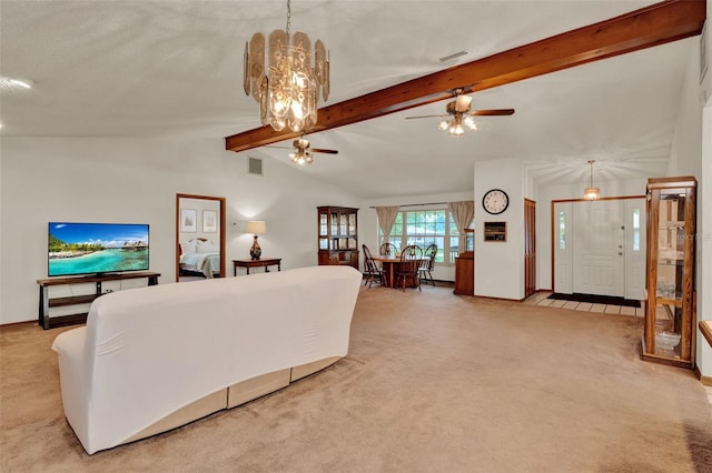 1778 Woodcrest Ln, Deland, FL 32720 - carpeted living room featuring ceiling fan and a chandelier
