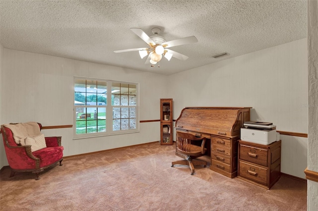 1778 Woodcrest Ln, Deland, FL 32720 - office area with light colored carpet, ceiling fan, and a textured ceiling