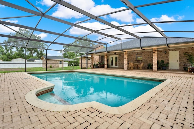 1778 Woodcrest Ln, Deland, FL 32720 - view of pool with a patio area, french doors, ceiling fan, and glass enclosure