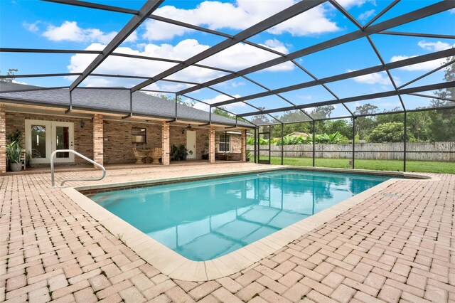 1778 Woodcrest Ln, Deland, FL 32720 - view of pool with french doors, a patio area, a ceiling fan, and glass enclosure