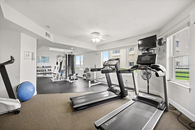 4621 S Atlantic Ave Unit 7202, Port Orange, FL 32127 - gym featuring a ceiling fan and baseboards
