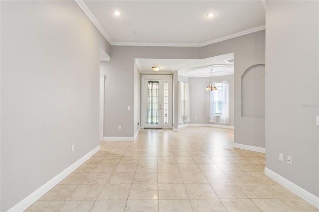 11322 Rapallo Ln, Windermere, FL 34786 - empty room with crown molding, a chandelier, and recessed lighting