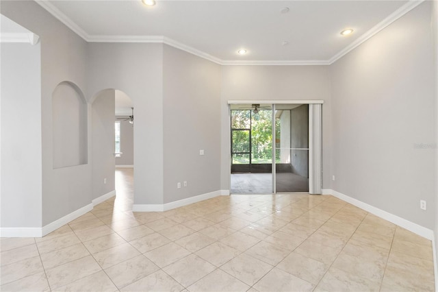 11322 Rapallo Ln, Windermere, FL 34786 - unfurnished room featuring ceiling fan, healthy amount of natural light, crown molding, recessed lighting, and light tile patterned floors