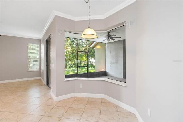 11322 Rapallo Ln, Windermere, FL 34786 - unfurnished dining area with ornamental molding, light tile patterned floors, and a ceiling fan