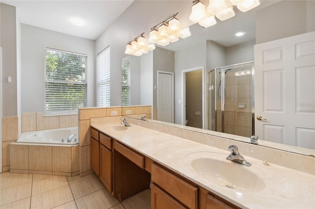 11322 Rapallo Ln, Windermere, FL 34786 - full bathroom with double vanity, a stall shower, a bath, and tile patterned floors