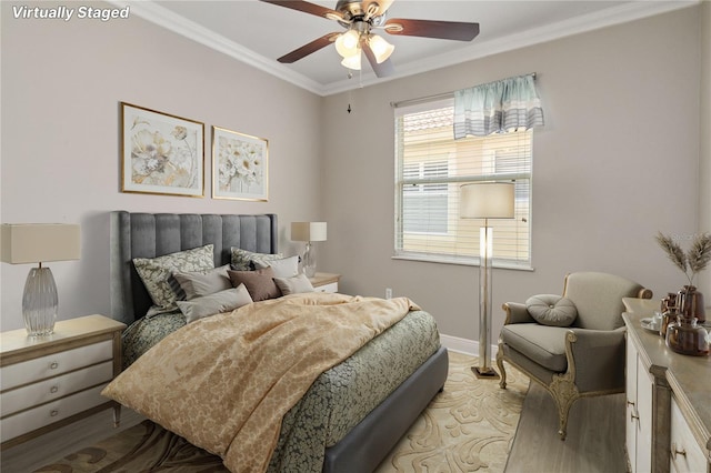 11322 Rapallo Ln, Windermere, FL 34786 - bedroom with crown molding, light wood-style floors, and ceiling fan
