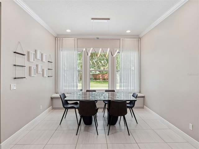 1265 Estancia Woods Loop, Windermere, FL 34786 - dining space featuring crown molding, light tile patterned flooring, recessed lighting, and a textured ceiling