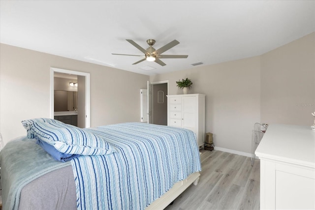 9020 SE 42nd Ct, Ocala, FL 34480 - bedroom featuring light wood-type flooring, a ceiling fan, and connected bathroom
