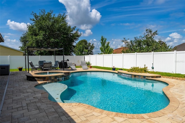 3562 Foxchase Dr, Clermont, FL 34711 - view of pool featuring a patio area, a fenced backyard, and a pool with connected hot tub