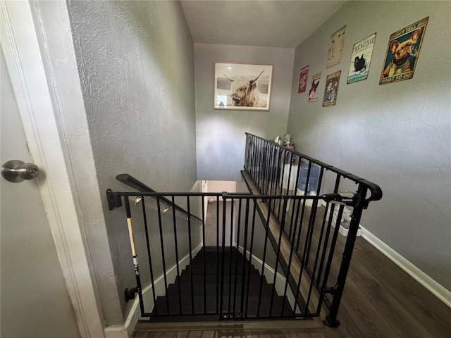 3702 Mirror Lake Dr, Apopka, FL 32703 - staircase with wood finished floors, baseboards, and a textured wall