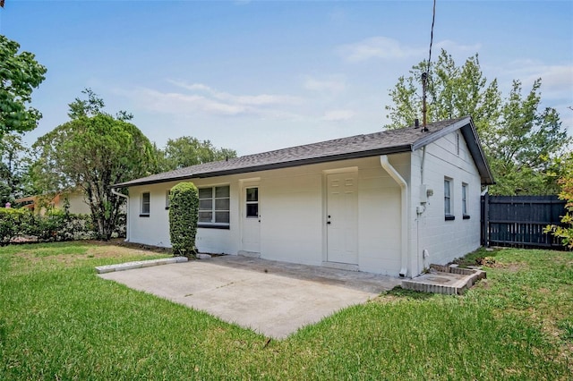 418 Tulane Dr, Altamonte Springs, FL 32714 - back of property featuring a patio, concrete block siding, and a shingled roof
