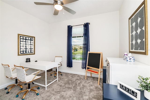 9106 Cut Shot Dr, Winter Garden, FL 34787 - carpeted home office featuring a ceiling fan and baseboards