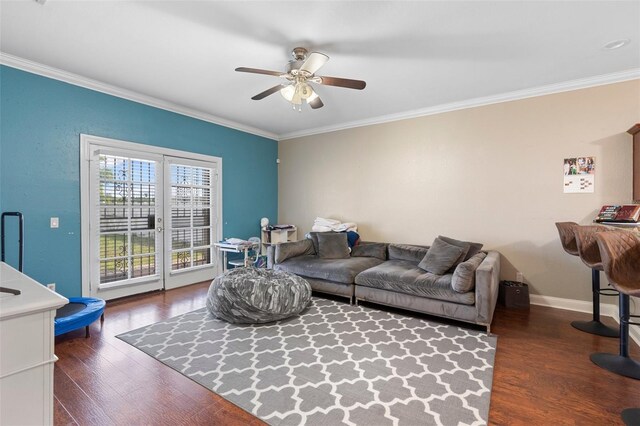 2017 W Gore St, Orlando, FL 32805 - living area featuring crown molding, ceiling fan, wood finished floors, and baseboards