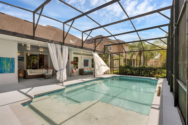 16120 Bristol Lake Cir, Orlando, FL 32828 - outdoor pool with an outdoor living space, a patio, and ceiling fan