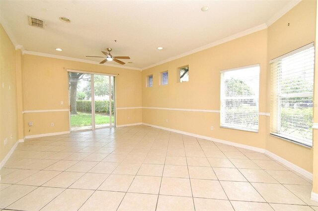 1086 Wickerwood St, Ocoee, FL 34761 - unfurnished room with crown molding, ceiling fan, baseboards, light tile patterned floors, and recessed lighting