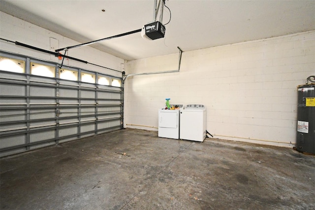 1086 Wickerwood St, Ocoee, FL 34761 - garage featuring water heater, a garage door opener, washer and clothes dryer, and concrete block wall