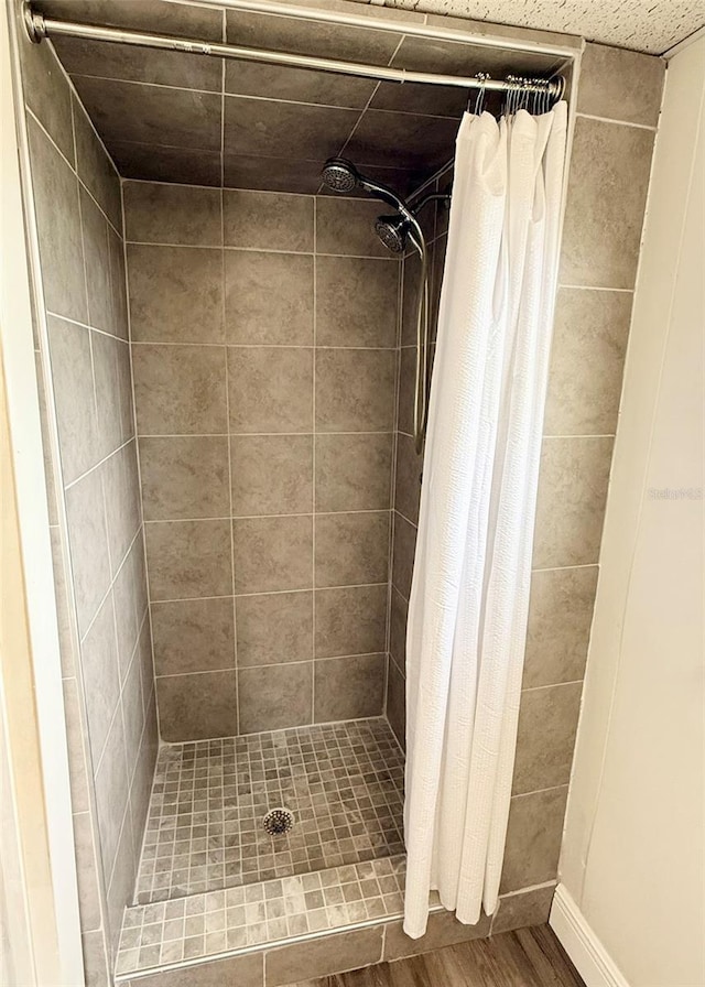 10301 US Highway 27 Unit 34, Clermont, FL 34711 - bathroom featuring a shower stall, wood finished floors, and baseboards