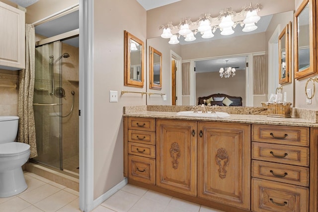 154 Golf Club Dr Unit 154, Longwood, FL 32779 - ensuite bathroom featuring a chandelier, a shower stall, and tile patterned floors