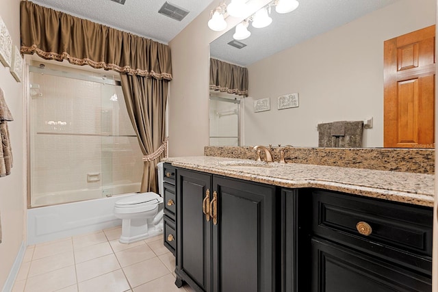154 Golf Club Dr Unit 154, Longwood, FL 32779 - full bathroom featuring shower / bathtub combination with curtain, vanity, tile patterned flooring, and a textured ceiling