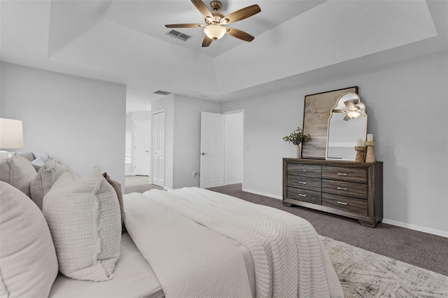 15038 Willow Ln, Tavares, FL 32778 - bedroom with a raised ceiling, carpet, and ceiling fan