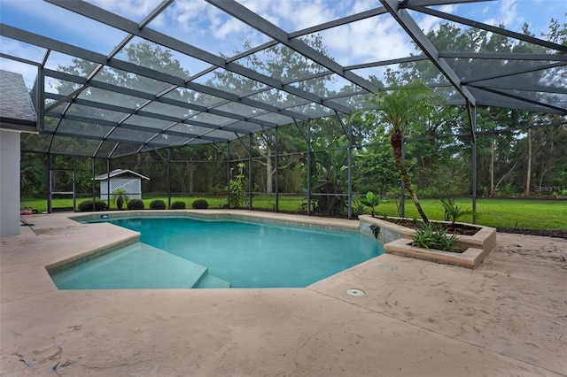 15038 Willow Ln, Tavares, FL 32778 - swimming pool featuring a patio, a lawn, and a lanai