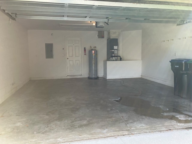 11236 Rouse Run Cir, Orlando, FL 32817 - garage featuring water heater, electric panel, a garage door opener, and heating unit