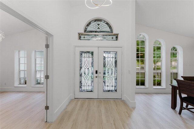 10001 Newington Dr, Orlando, FL 32836 - foyer entrance featuring plenty of natural light, light wood finished floors, baseboards, french doors, and high vaulted ceiling