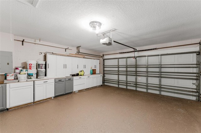 10001 Newington Dr, Orlando, FL 32836 - garage with electric panel, a garage door opener, and concrete block wall