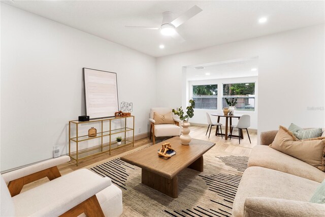 7446 Houston Ct E, Winter Park, FL 32792 - living room featuring light wood finished floors, recessed lighting, and ceiling fan