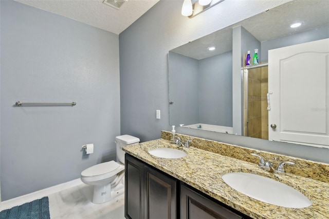 2409 Martins Run, Tavares, FL 32778 - bathroom featuring double vanity, a textured ceiling, and a shower