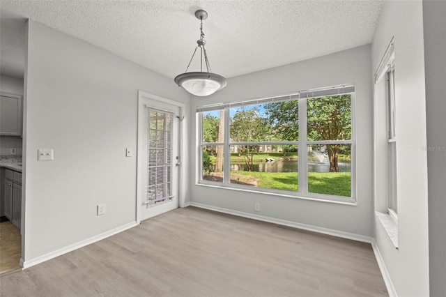 5436 E Michigan St Unit 7, Orlando, FL 32812 - unfurnished dining area with light wood-type flooring, a textured ceiling, and a water view