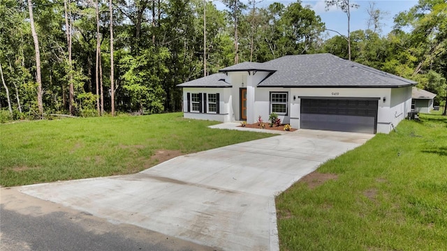 9419 N Jackson Way, Citrus Springs, FL 34434 - view of front of house featuring a shingled roof, stucco siding, a garage, and driveway