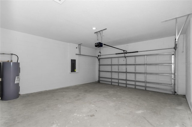 9419 N Jackson Way, Citrus Springs, FL 34434 - garage with electric water heater, electric panel, a garage door opener, and concrete block wall