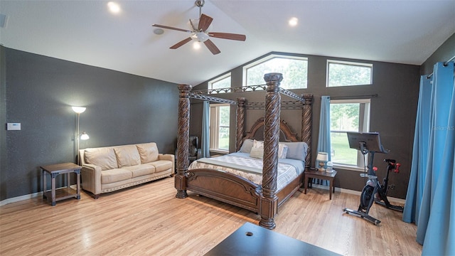 19951 Quinlan St, Orlando, FL 32833 - bedroom featuring wood finished floors, vaulted ceiling, and ceiling fan