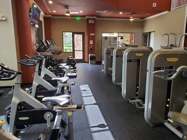 541 Arena Dr, Davenport, FL 33837 - workout area with ceiling fan, ornamental molding, and recessed lighting