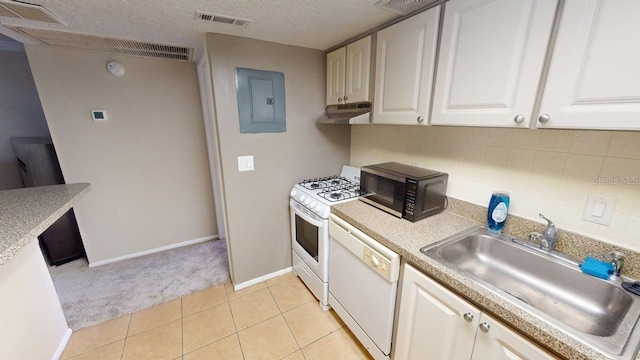 145 Oyster Bay Cir Unit 200, Altamonte Springs, FL 32701 - kitchen with white appliances, electric panel, a sink, under cabinet range hood, and backsplash