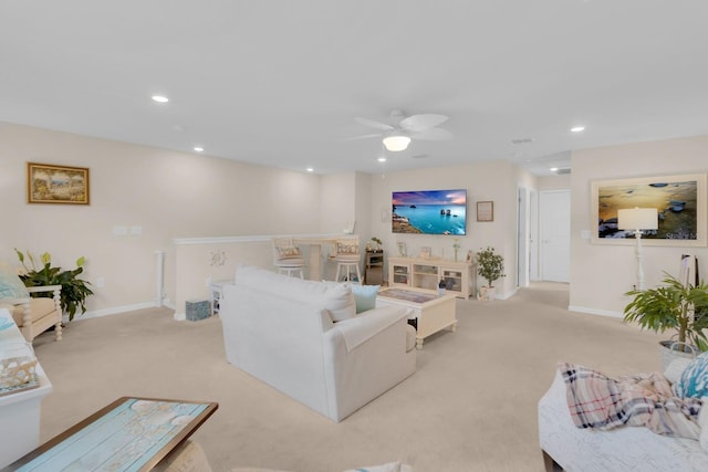 7639 Agrigento St, Clermont, FL 34714 - living room featuring light carpet, recessed lighting, and a ceiling fan