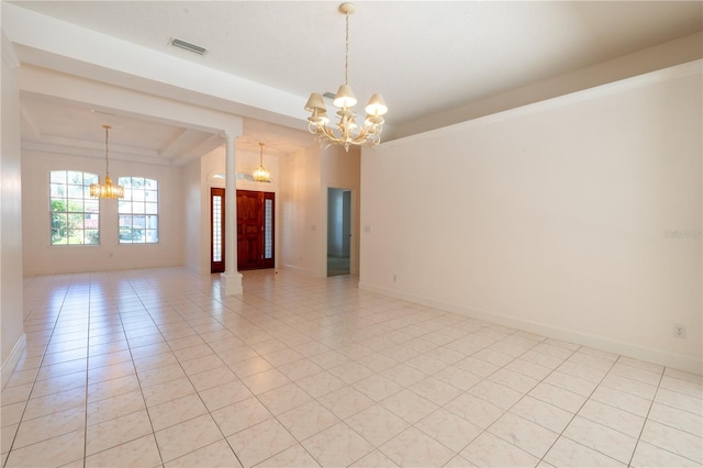 1586 Antoinette Ct, Oviedo, FL 32765 - empty room with a chandelier, a tray ceiling, and light tile patterned floors