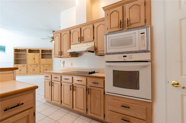 1586 Antoinette Ct, Oviedo, FL 32765 - kitchen featuring white appliances, under cabinet range hood, light brown cabinets, and light countertops