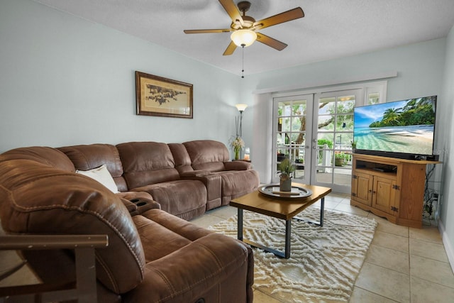 12434 Sullivan Rd, Clermont, FL 34715 - living room with ceiling fan, light tile patterned flooring, and a textured ceiling