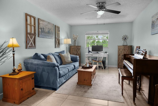 12434 Sullivan Rd, Clermont, FL 34715 - living area featuring ceiling fan, a textured ceiling, and light tile patterned flooring