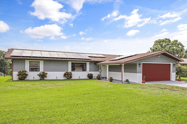 930 Chickadee Dr, Port Orange, FL 32127 - ranch-style house featuring a garage, solar panels, and concrete driveway
