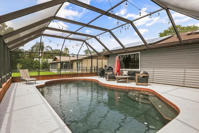 930 Chickadee Dr, Port Orange, FL 32127 - swimming pool with a patio, an outdoor hangout area, and glass enclosure